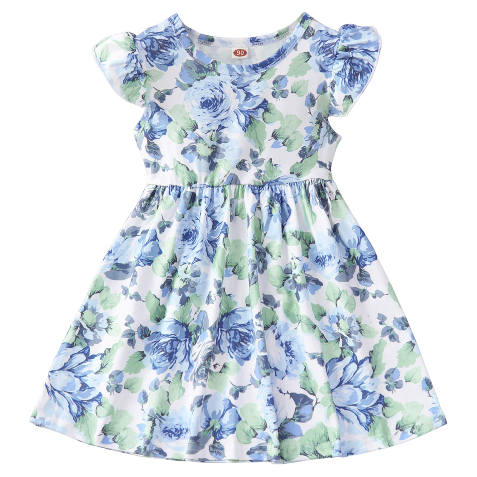 Little Girl Dresses Size 3 Years-4 Years Fly Sleeve Floral Prints Princess Dress Dance Party Dresses Girls Clothing